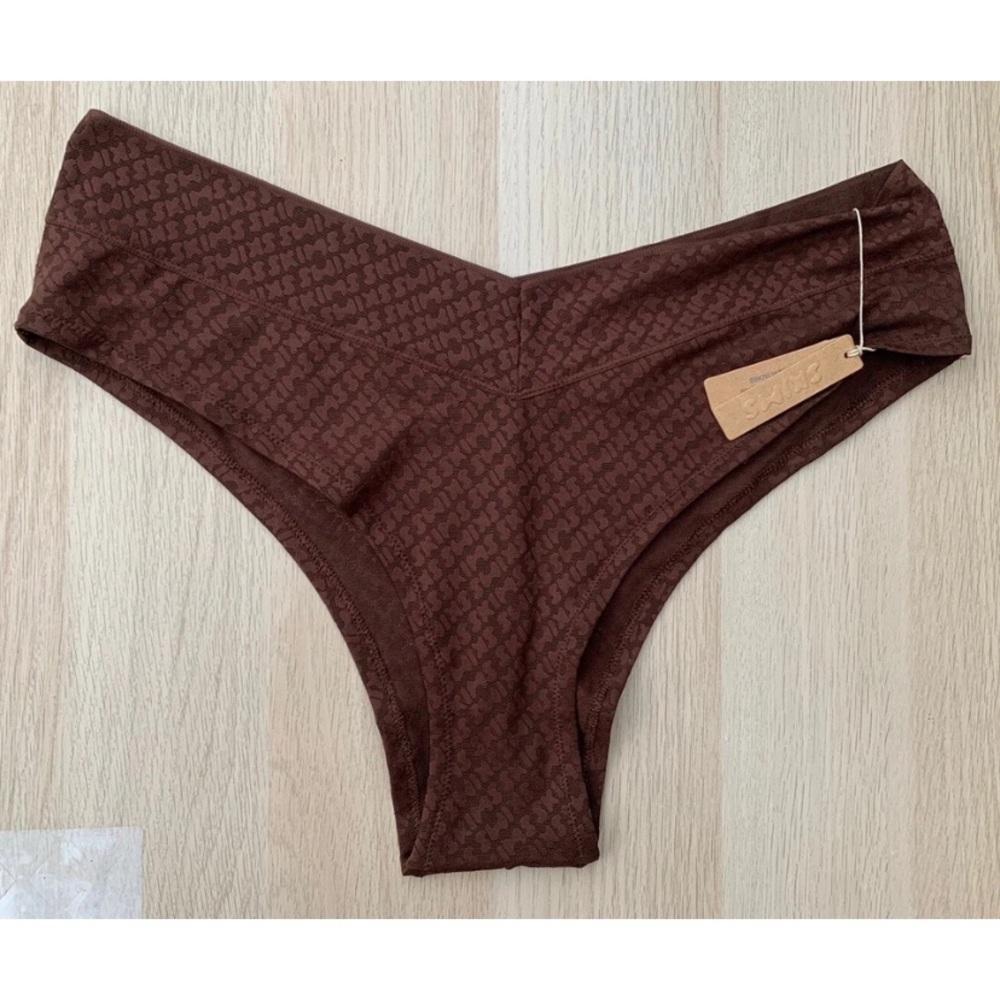 SKIMS Size 2x Dark Brown Logo Mesh Hipster Underwear 2 pcs